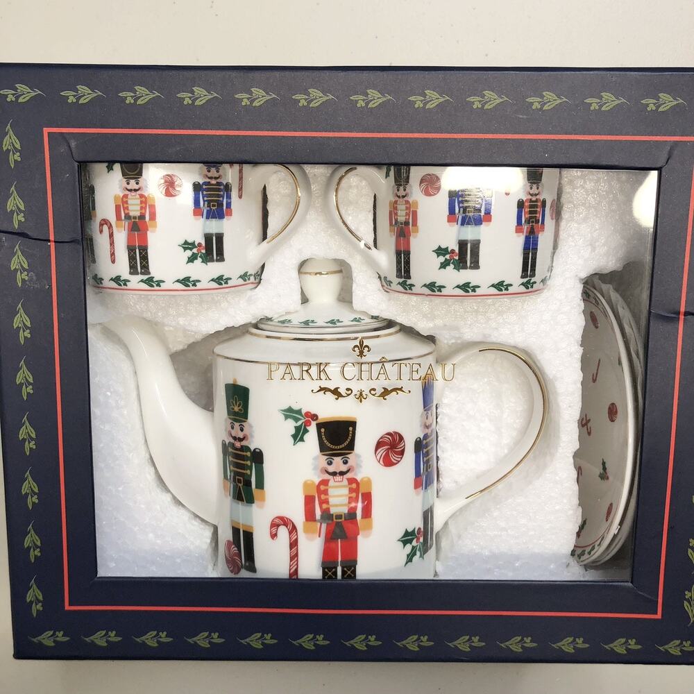 Park Chateau Christmas Nutcracker Fine Porcelain Tea Set For Two (New Open Box)